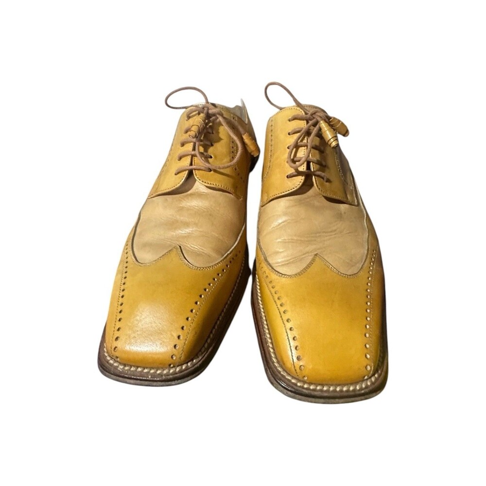 Mezlan Custom Tan Leather Wingtip Oxford Square Toe Men's Dress Shoes 10 M Spain